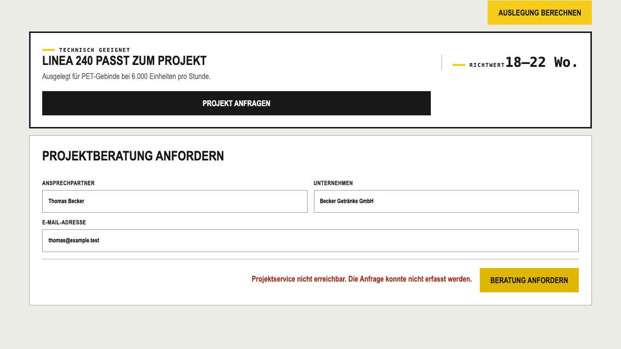 Visible failed enquiry used for scheduled website monitoring